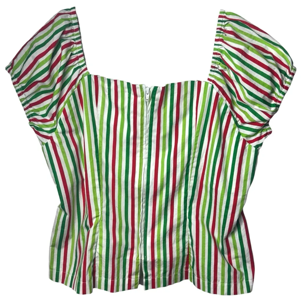 Magnolia Place Candy Stripe Sweetheart Puff Sleeve Blouse Holiday Christmas XL Red - Image 5