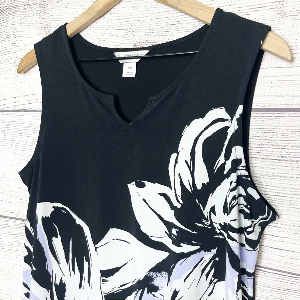 Christopher & Banks Black & White Floral Sleeveless Blouse Top Petite Medium - Image 3