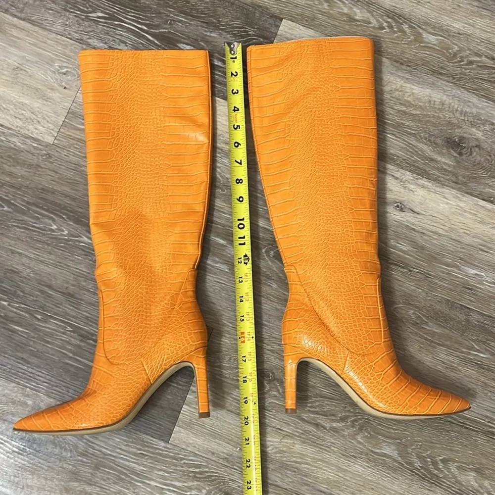 Nine West Richie tall orange pointed toe stiletto heeled boots size 6.5 croc - Image 10