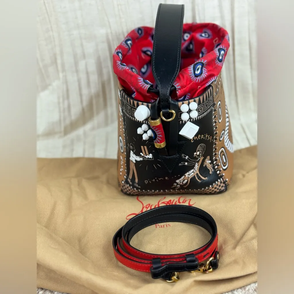 CHRISTIAN LOUBOUTIN Greekaba Mini Embossed Antique Bucket Bag In Multi/Black. - Image 8