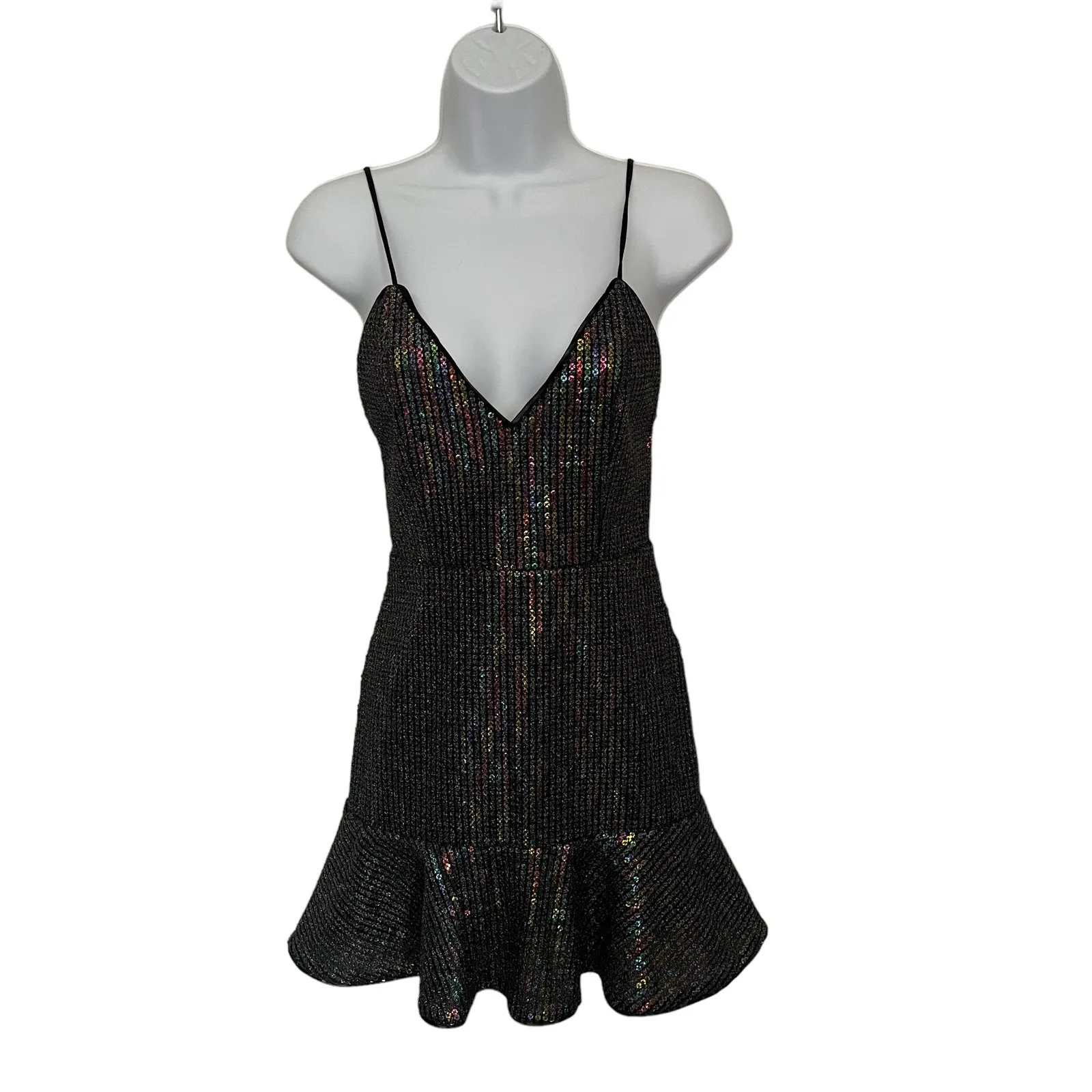 X By NBD Sequin Mini Cocktail Dress XS Ruffle Y2K LBD Whimsigoth Vampy Clubwear - Image 15