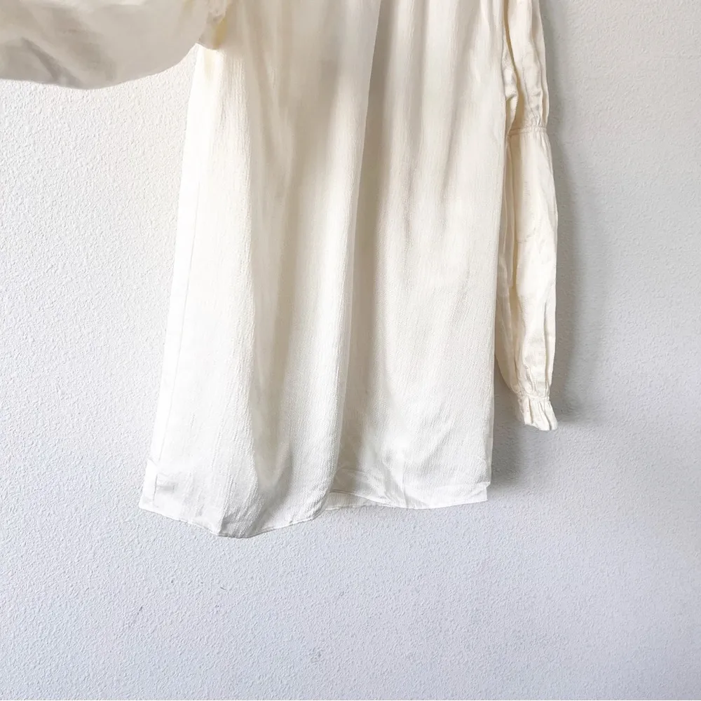 Veiled Ruffle Cinched Long Sleeve Blouse in Off White - Image 4