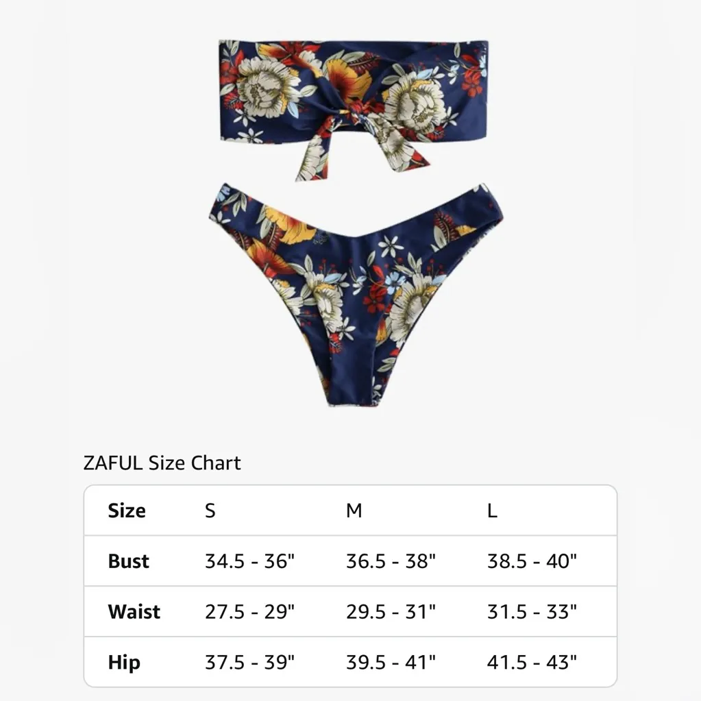 NEW Floral Blue Knotted Bandeau Top Strapless Swimsuit Bathing Suit S 4/6 - Image 4