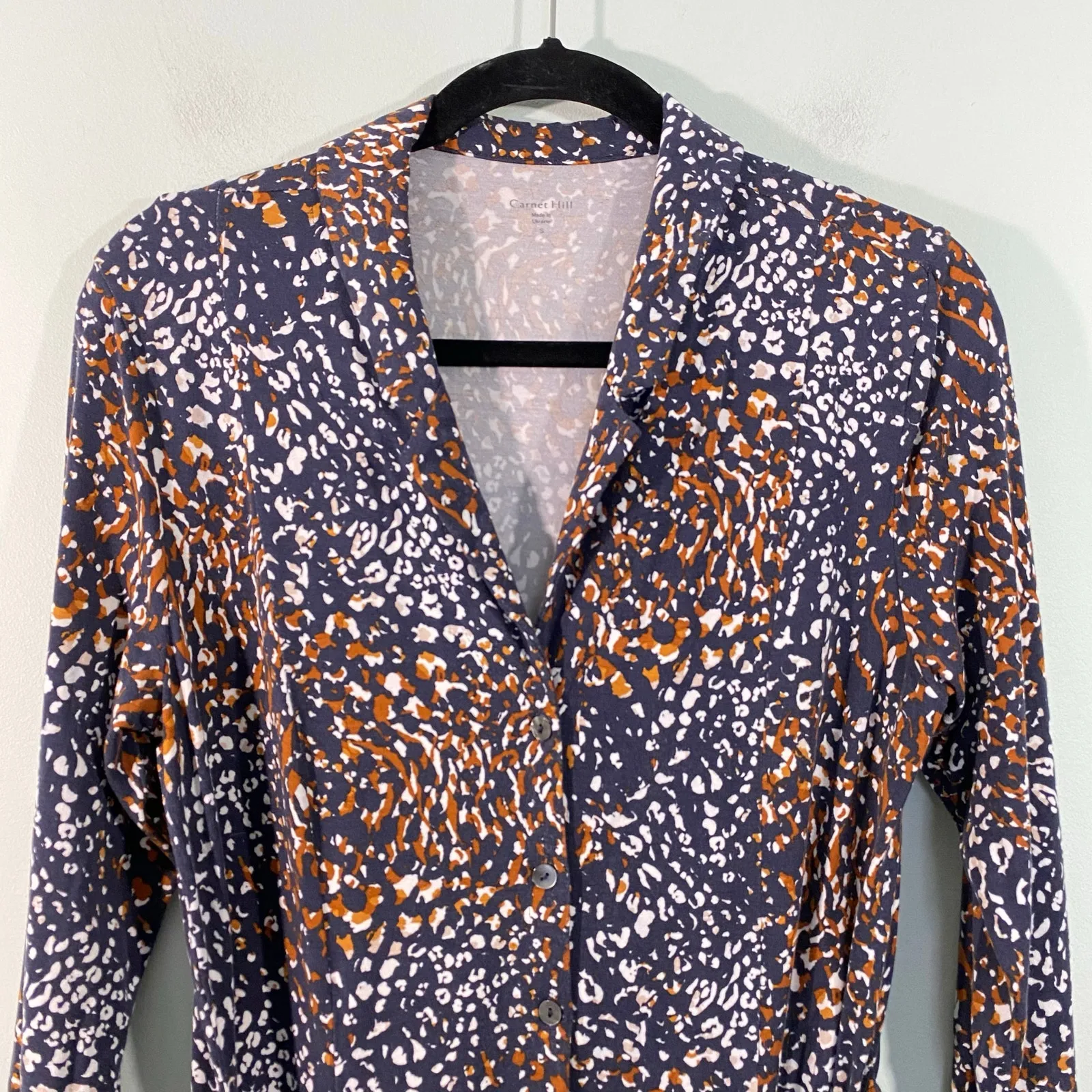 Garnet Hill Women Mixed Print Mavis Button Up Tie Waist Knit Dress Size S - Image 2