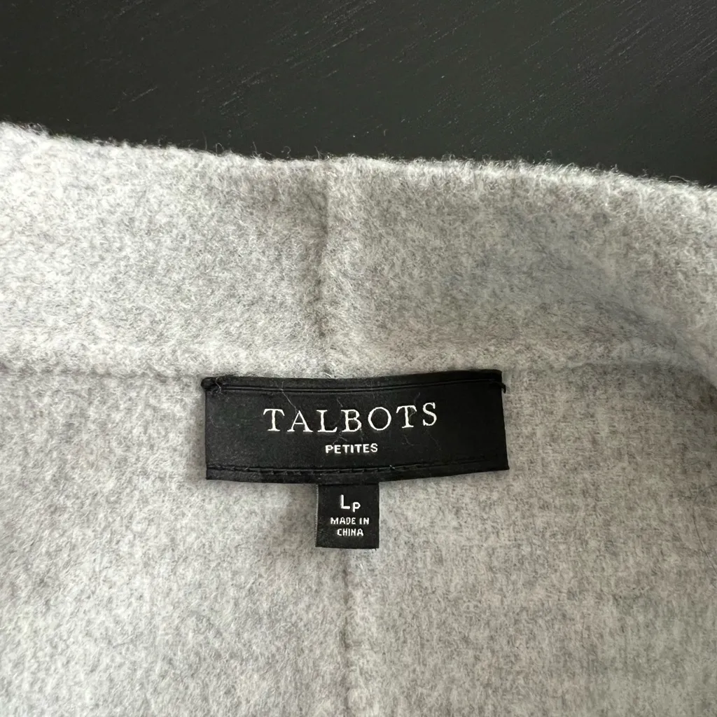 Talbots Women's Charcoal Gray Open Front Cape Two Tone Wool Wrap Jacket Lp - Image 4