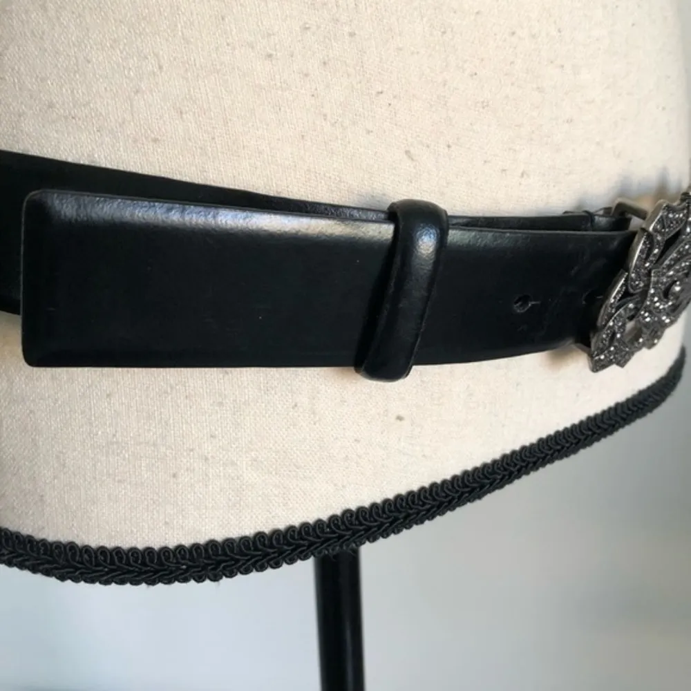 Vintage 80'S Western Genuine Black Leather Belt - Image 3