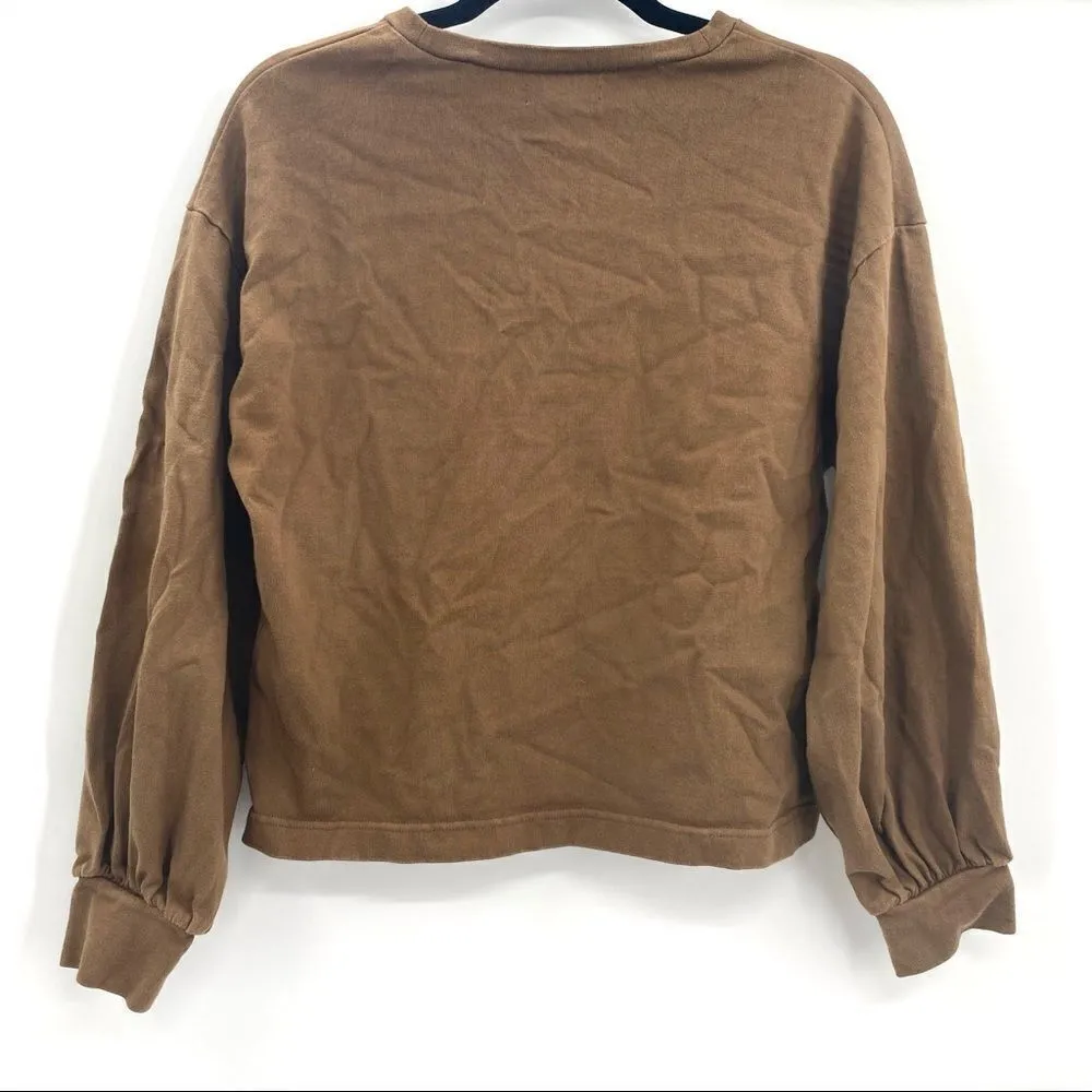 Madewell‎ Pleat sleeve pullover sweater Army Green/Brown Sweatshirt Small - Image 6