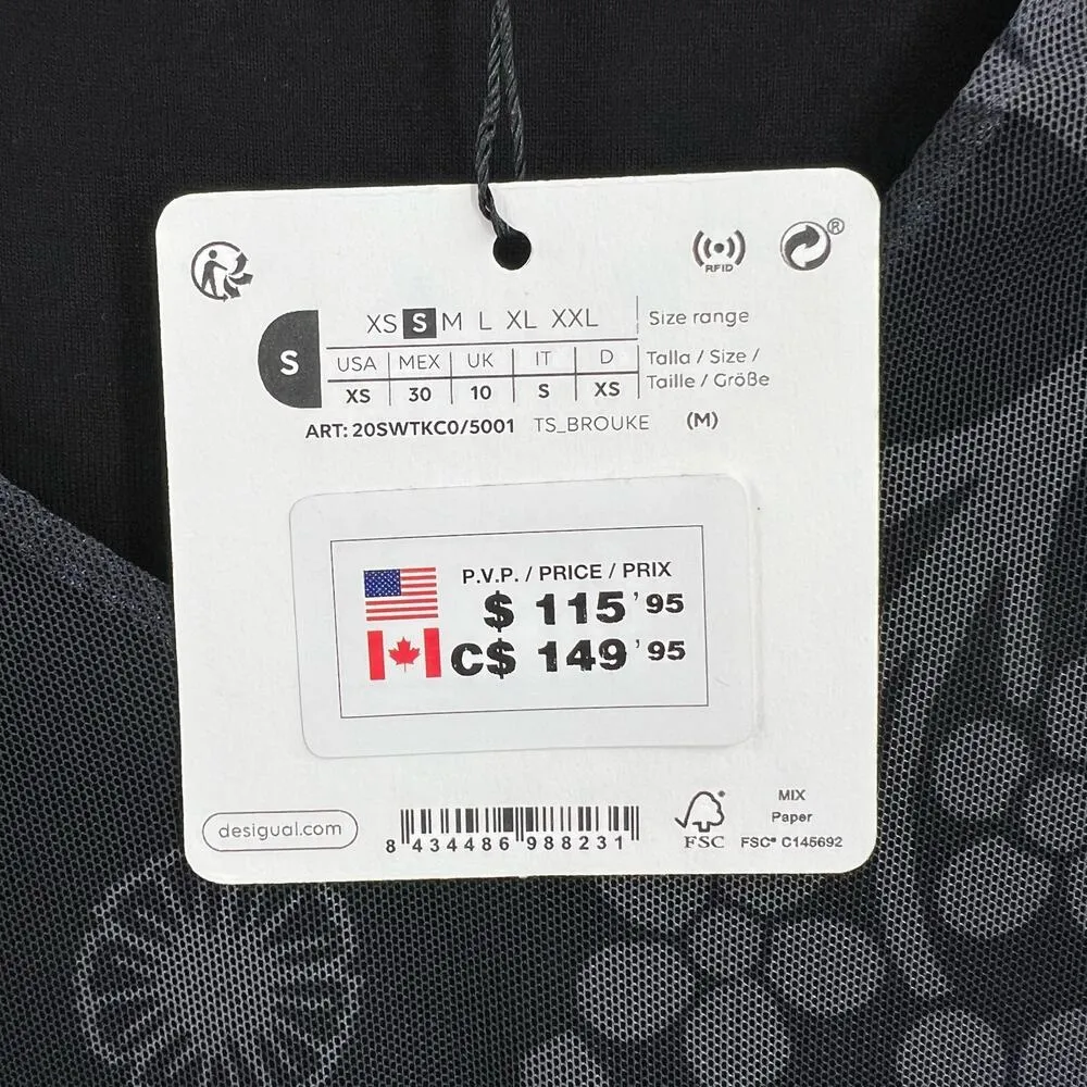 Desigual Black Swingy Mesh Sleeve Embellished Boho Top US XS New - Image 8