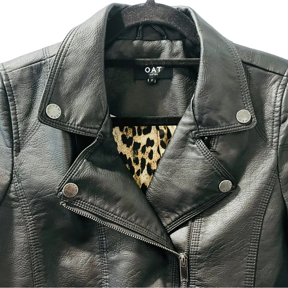 Oat New York Faux Leather Jacket Leopard Print Lining Women's Size Small - Image 8