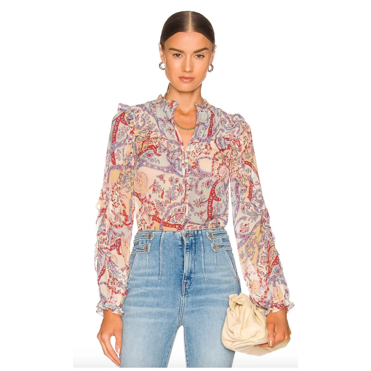 Veronica Beard Andri Paisley Georgette Blouse in Multicolor Paisley Print - Image 3