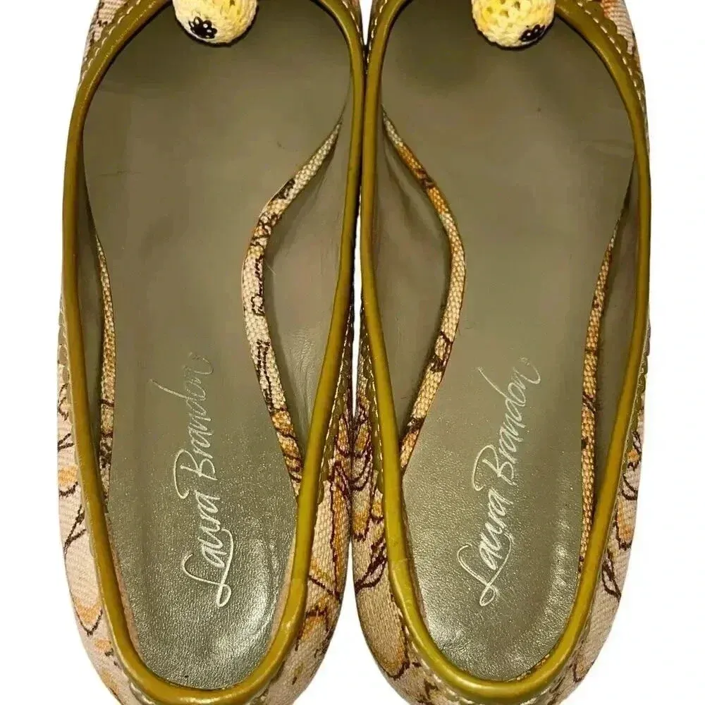 Laura Brandon‎ Anthropologie Women's Canvas Yellow Sage Pom Pom Ballet Flats 7 - Image 4