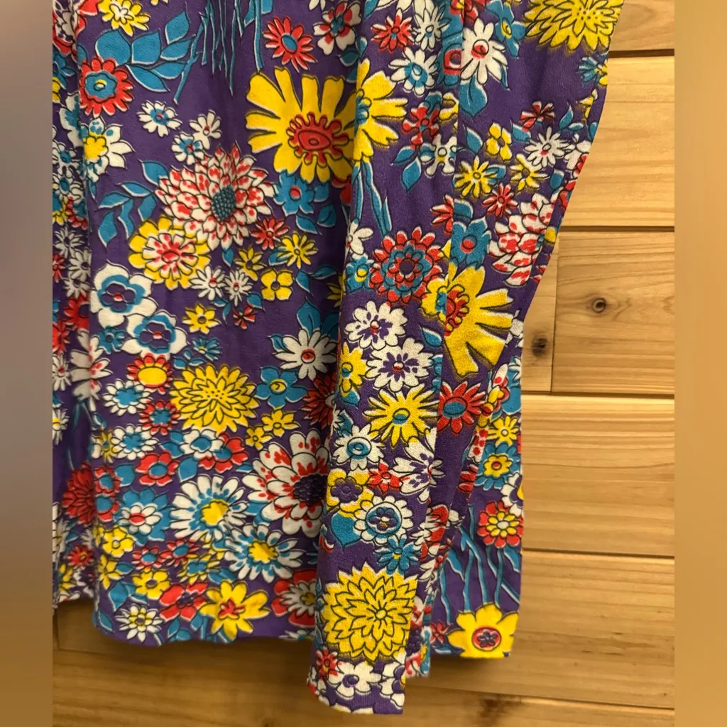 Vintage 70s Retro Floral Size Large Pullover Quarter Zip Deadstock Hippie Disco Purple - Image 3