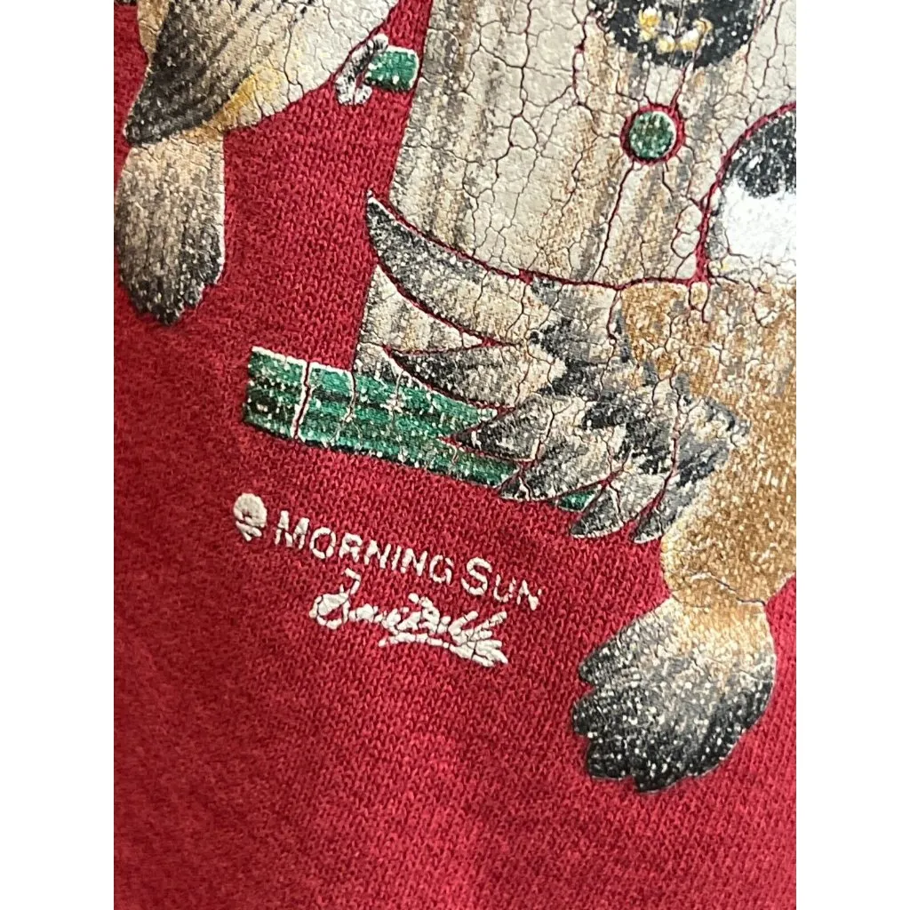 Morning Sun Sweatshirt Pullover Large Every Birdie Welcome Birds Vtg Vintage Red - Image 4