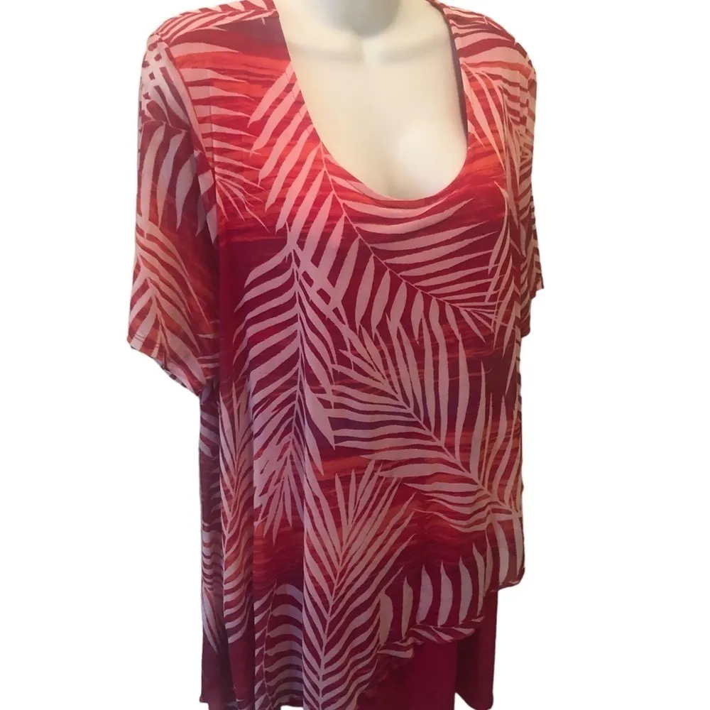 Catherine’s Plus Sz. 1X Tropical Hot Pink Fern Tunic Top Layered Look Blouse - Image 4