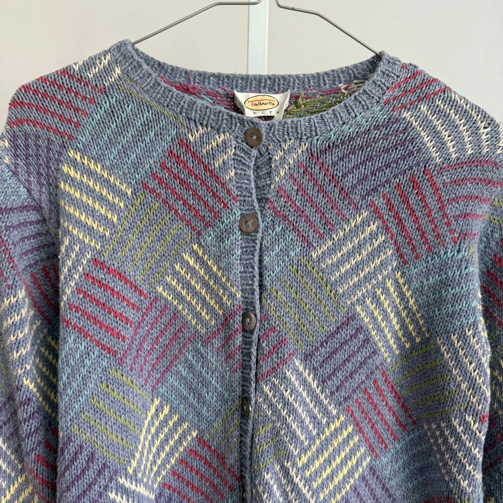 VTG Talbots‎ Petite Hand Knit Cardigan Sweater Colorful Preppy Grannycore sz S - Image 2
