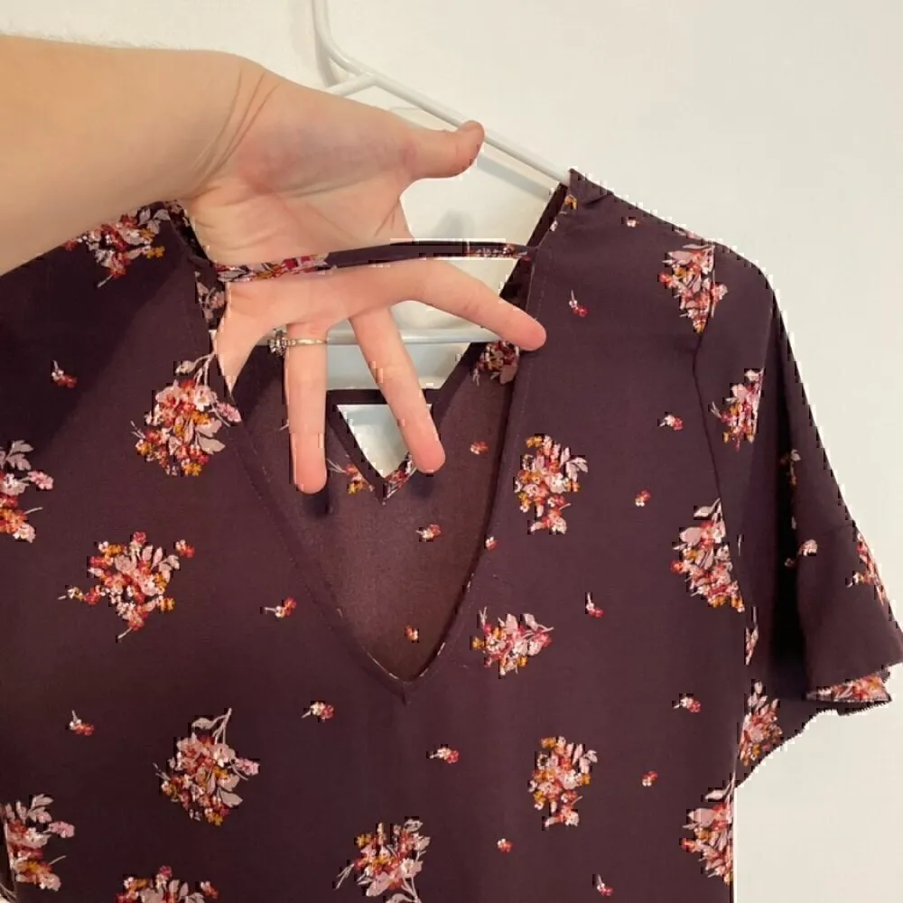 MAURICES Floral Bar Back Shift Dress Plum Purple Multi Short Sleeve Mini Fall S - Image 12