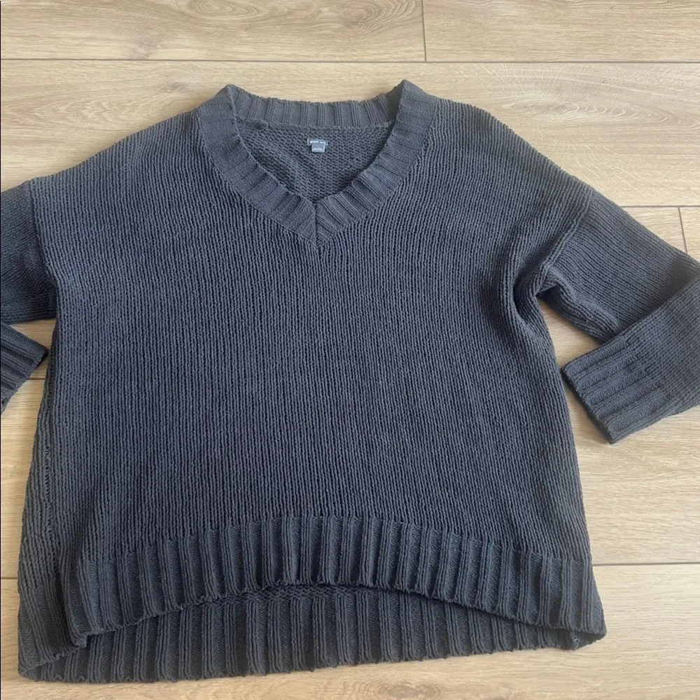 Aerie Oversized Chunky Knit Chenille Sweater Tunic V-Neck Charcoal Gray Size XS - Image 7