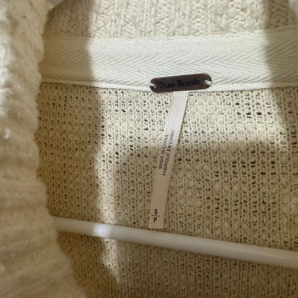 Free People Marshmallow Stripe Sweater S Cream Deep Pile Rainbow Sleeve furry - Image 4