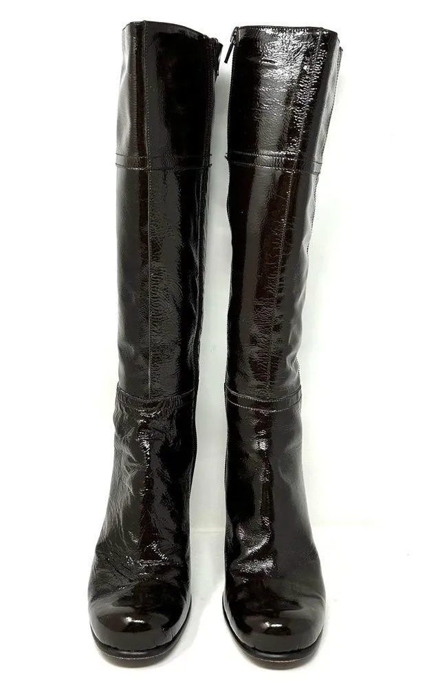 retro, vintage brown patent leather boots, made in Italy, size 9 - Image 6