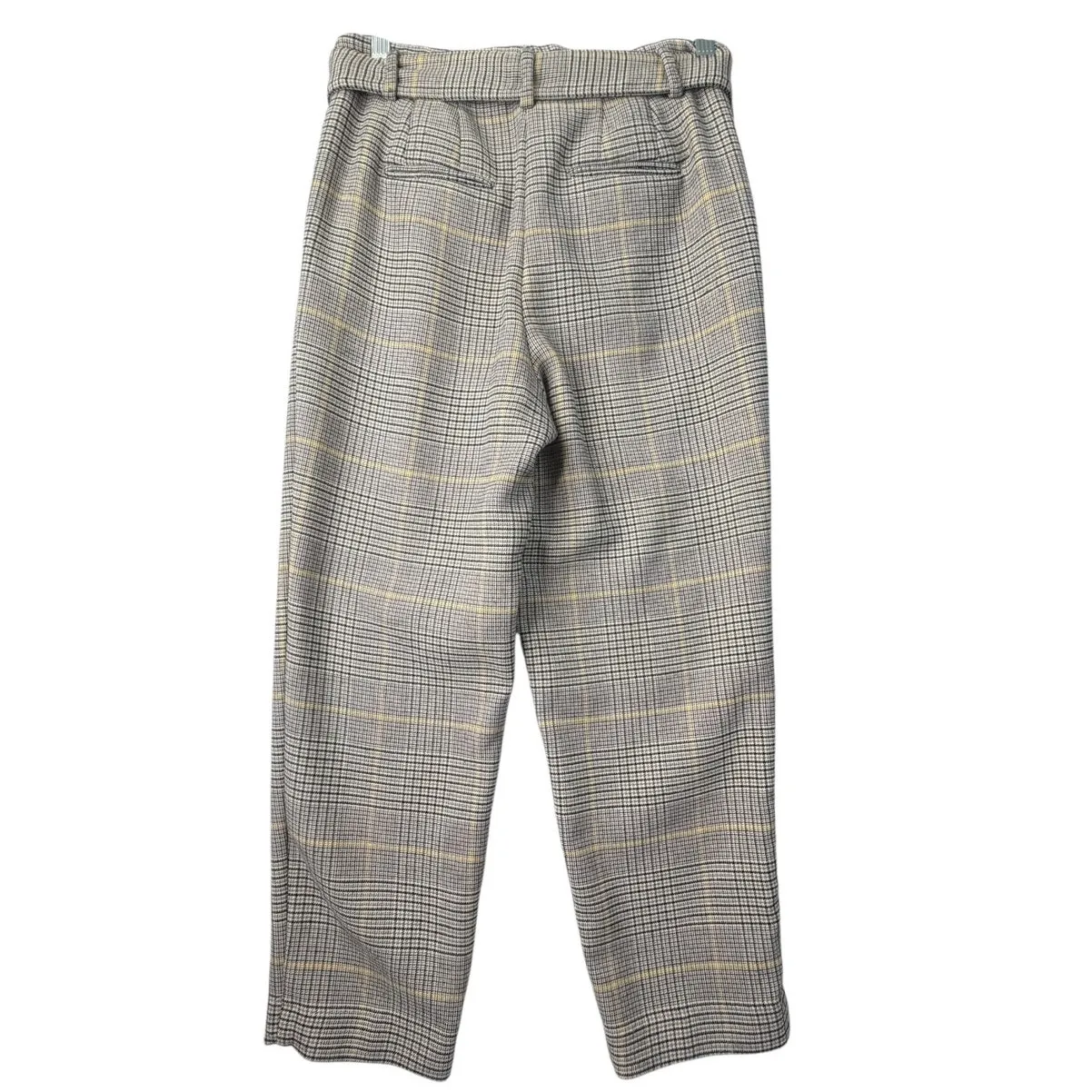 Ann Taylor Petite Plaid Paperbag Pants 4P Belted Cropped Neutral Check Preppy - Image 3