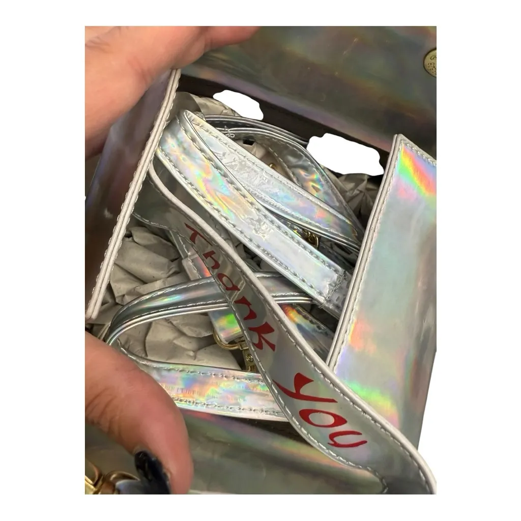 Holographic Chinese Food Takeout Box Bag, Purse, Crossbody – NWOT Silver - Image 8