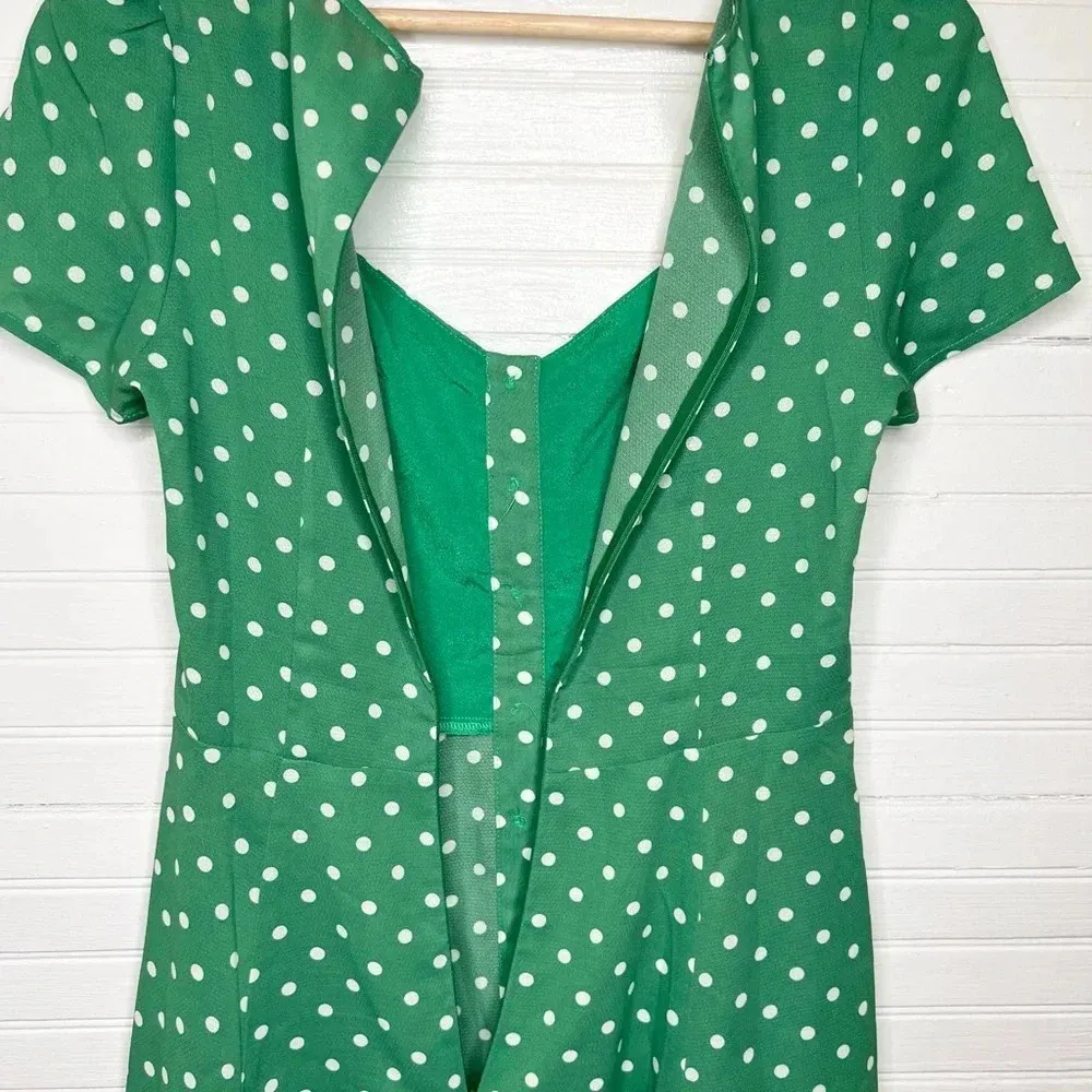 re:named Green & White Polka Dot Mini Dress Size S Short Sleeve Summer - Image 7