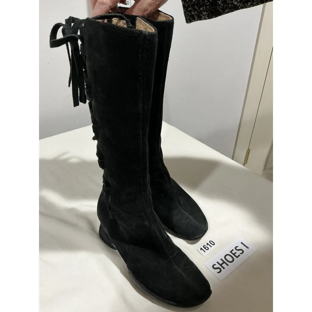 Woman’s Softt Black Suede Wedge Heel Side Zip Tall Boots 7.5 Mw - Image 2