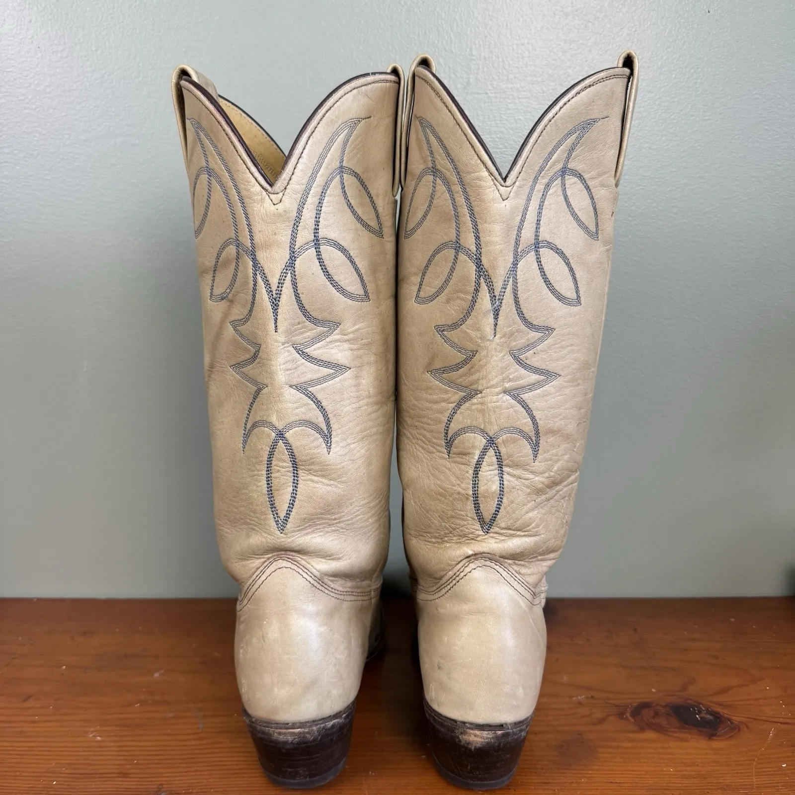 Vintage Marbled Tan Blue Embroidered Cowboy Western‎ Boots Women's Sz 7 - Image 4