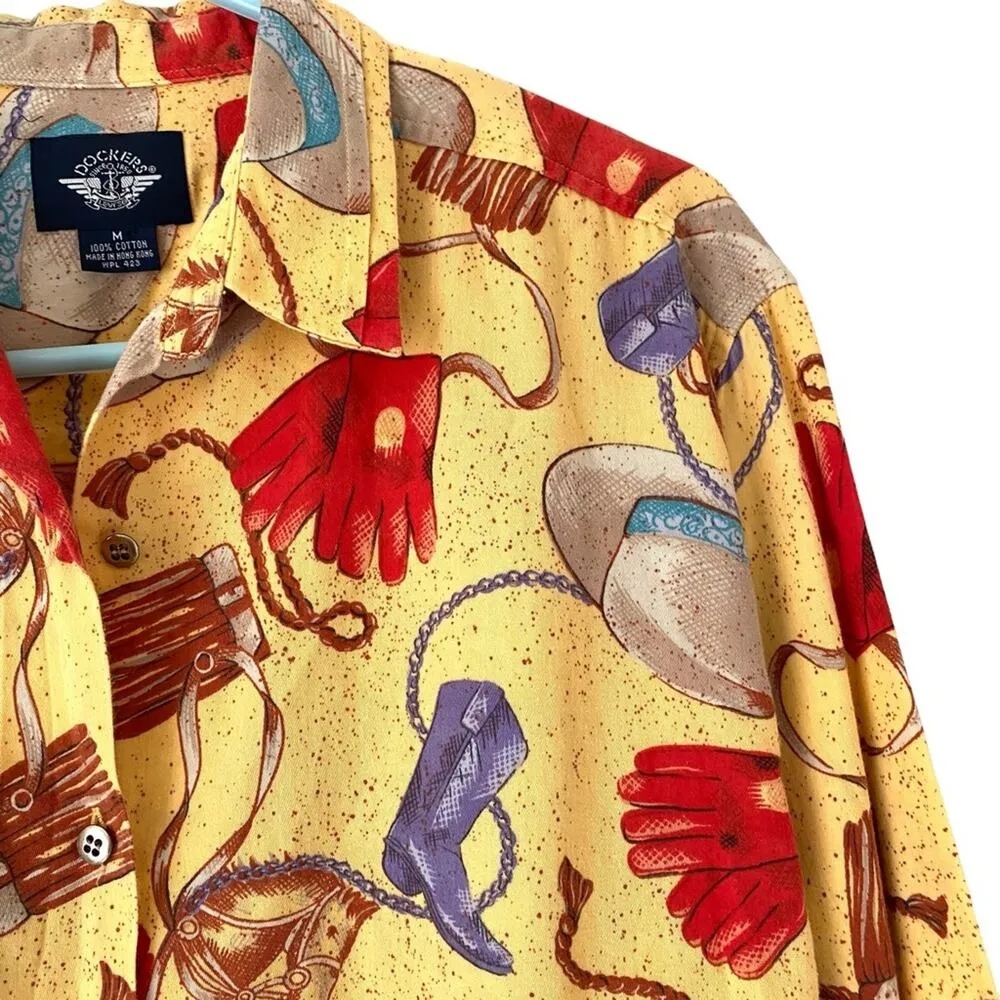Vintage Levi’s Dockers Horse Equestrian Cowboy Western Yellow Shirt size medium - Image 2