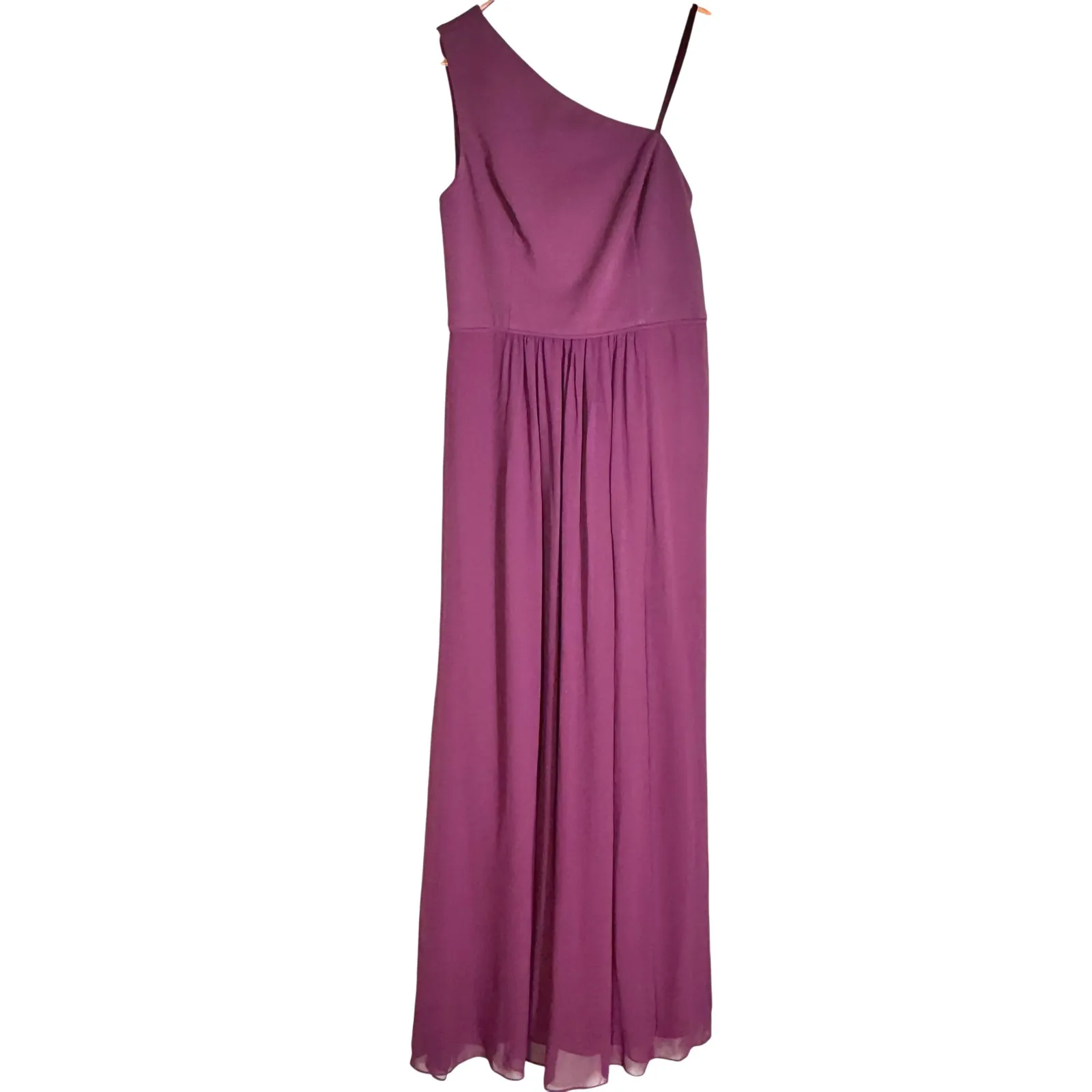 Adrianna Papell One-Shoulder Chiffon Gown, Magenta Cassis Formal Maxi Dress 12 - Image 4
