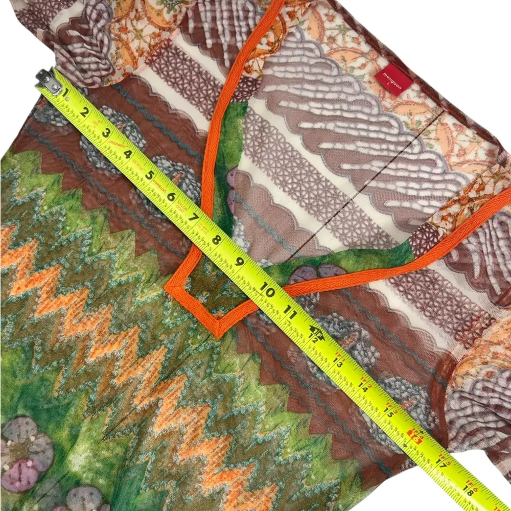 Mangoon Y2K Artsy Graphic Printed Mesh Fairy Whimsigoth Tunic Top Brown Size L - Image 5