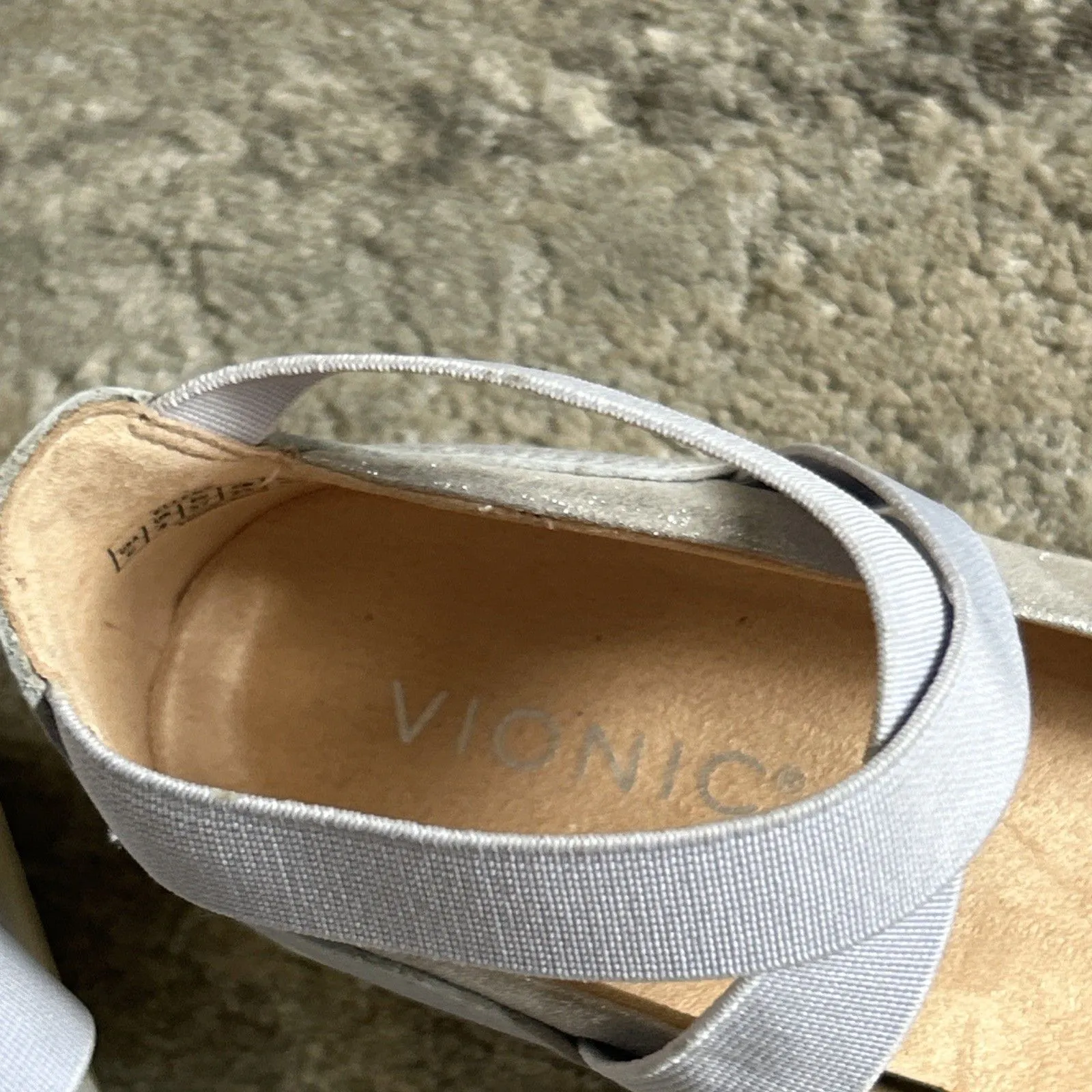 Vionic Ellery Shoes Womens 6 Metallic Silver Comfy Low Wedge Elastic Ankle Strap - Image 4