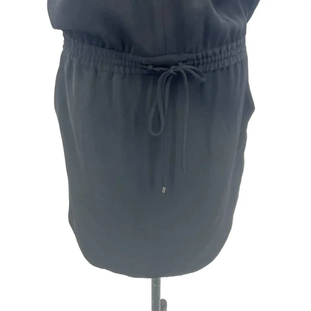 Vince Contrast Trim‎ Zipper V-Neck Drawstring Dress Black Size Small - Image 7
