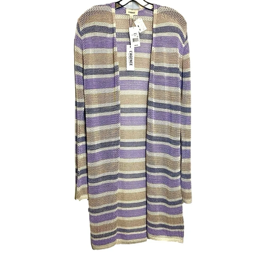 L’AGENCE Koi Striped Knit Cardigan Womens Large Metallic Chic Boho Luxury NWY - Image 7