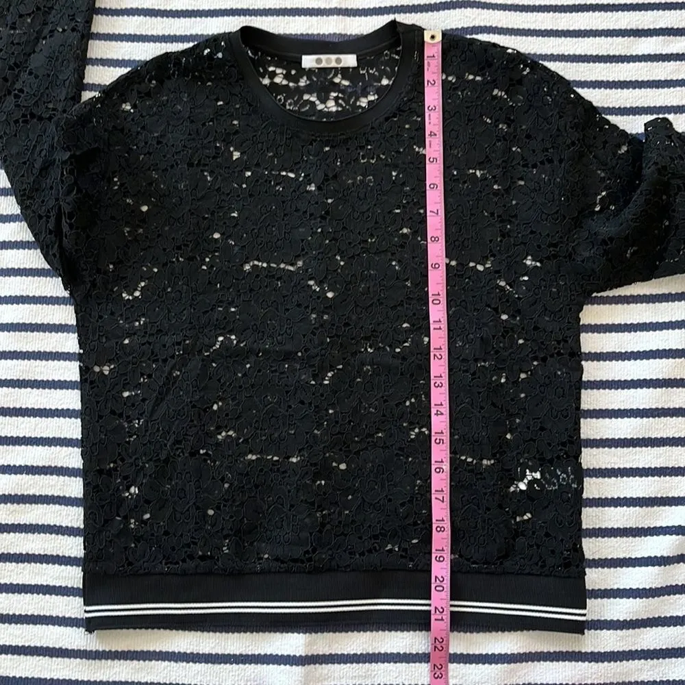 Three Dots x Anthropologie Black Sheer Floral Lace Crewneck Top Small - Image 5