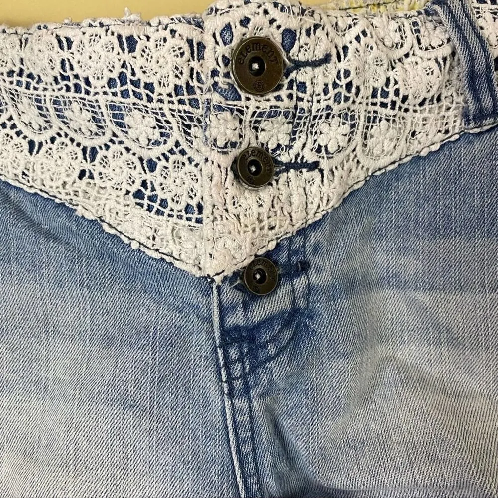 Denim Cut Off Lace Accent Shorts By Elements Size 30 Blue - Image 2