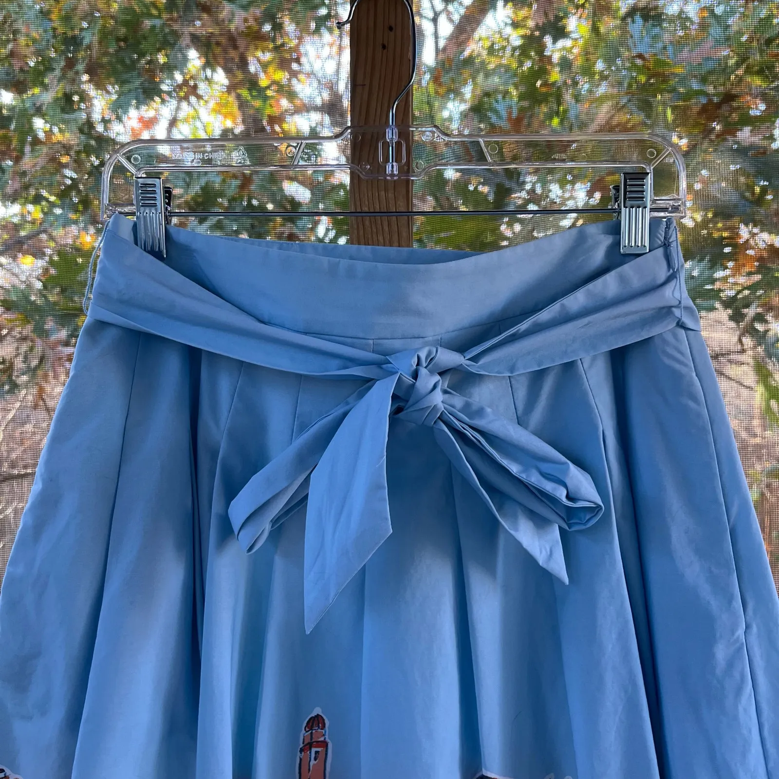 Talbots Women's Blue Poplin Pleated Midi Skirt Scenic Riviera Print Size 6 - Image 5