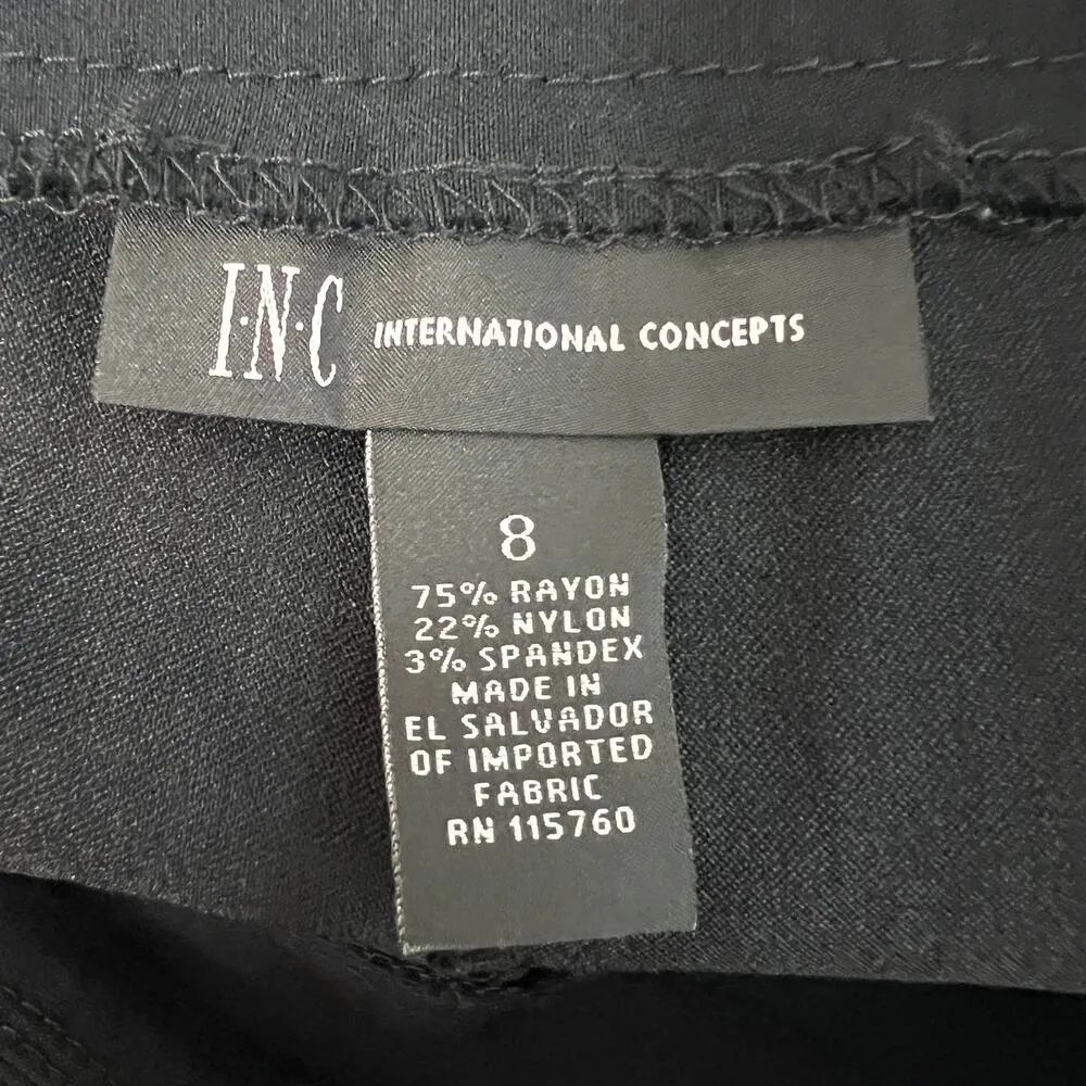 INC Black Womens Pants 8 Cropped Ruffle Hem Stretch Pull On Dressy Party Event - Image 2