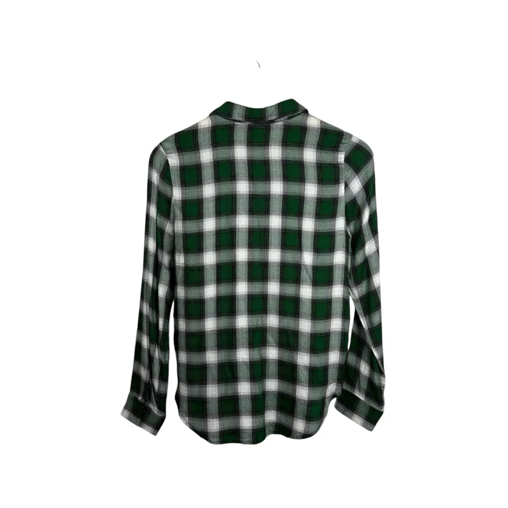 H&M Women’s Plaid Button Down Beetle Beaded Embellished Top Green/White 4 - Image 8