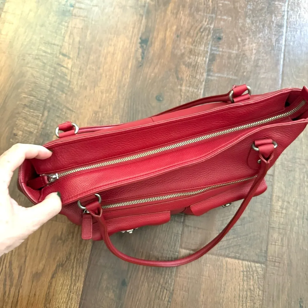 red leather tote purse, suede lined, vintage - Image 8