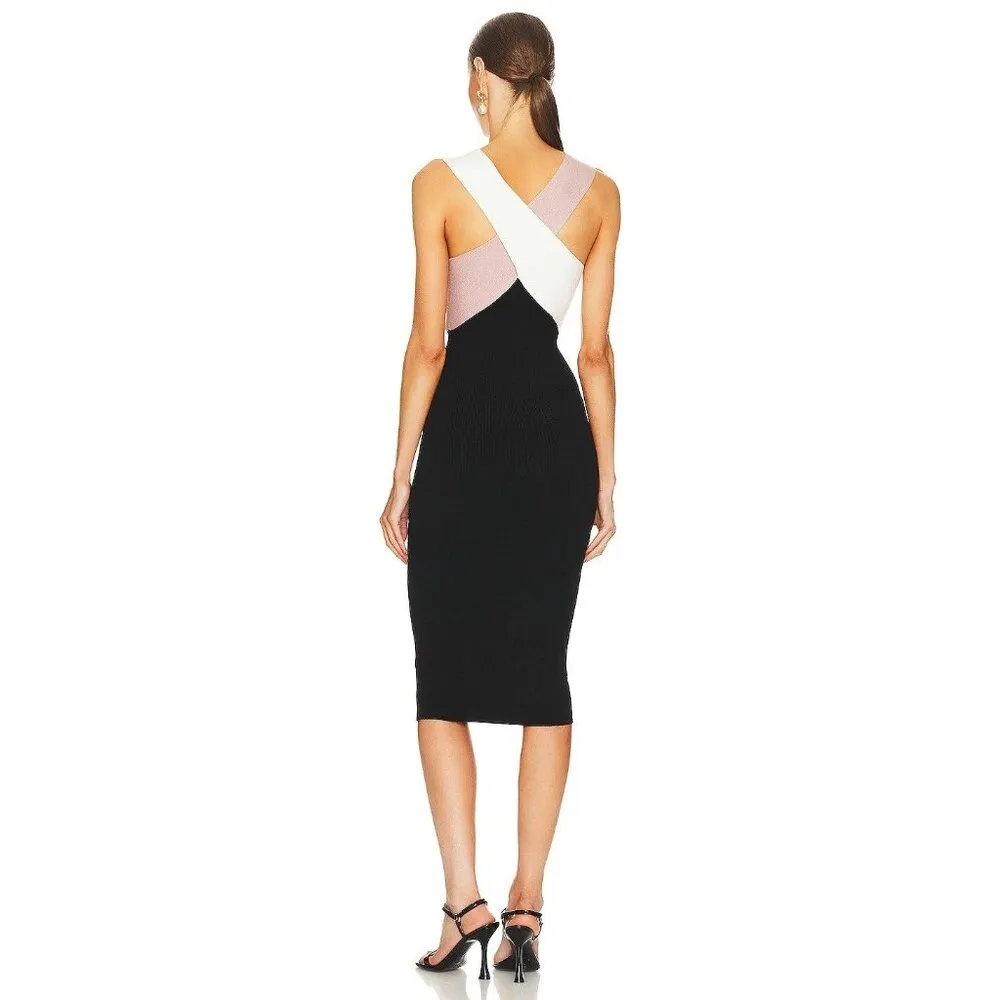 LE SUPERBE Drinks On You Knit Bodycon Midi Dress Neutral Trifecta Womens Size Sm Black - Image 3
