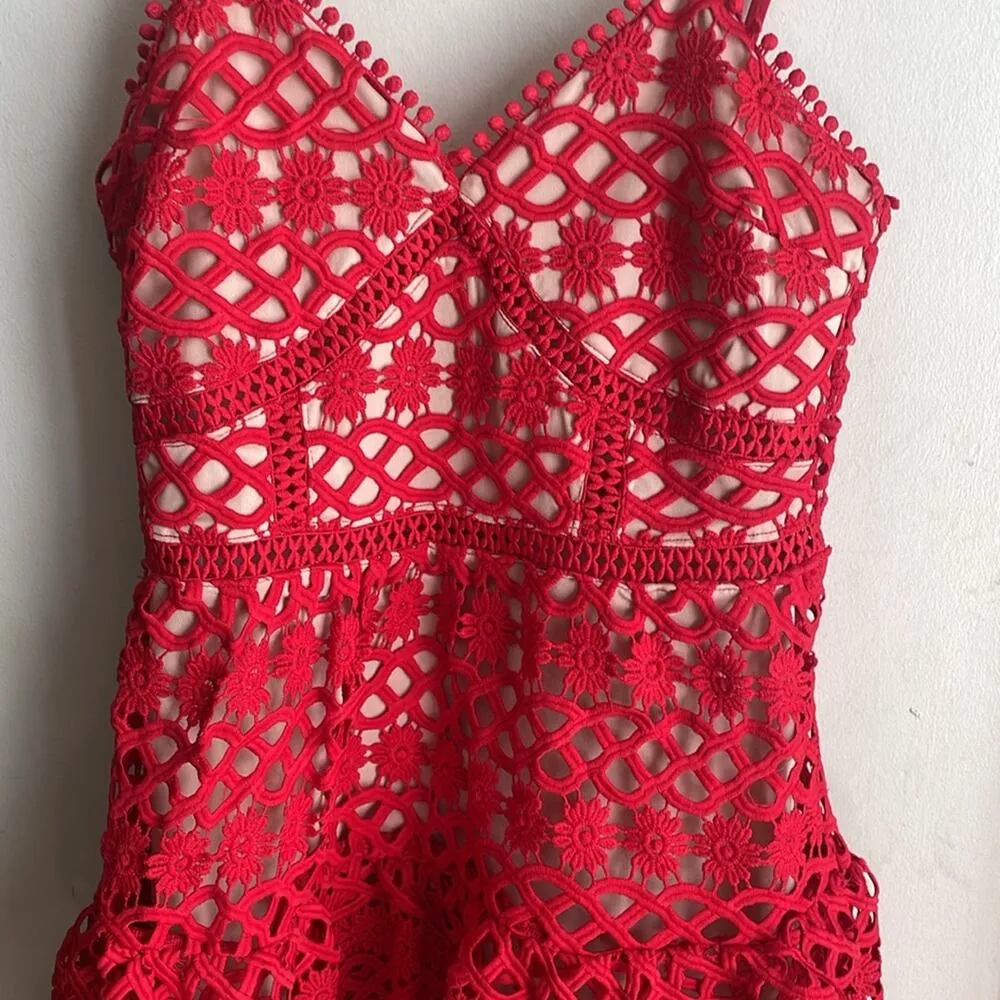 Lulus Beauty and Lace Red and Nude Crochet Lace Mini Dress - Image 5