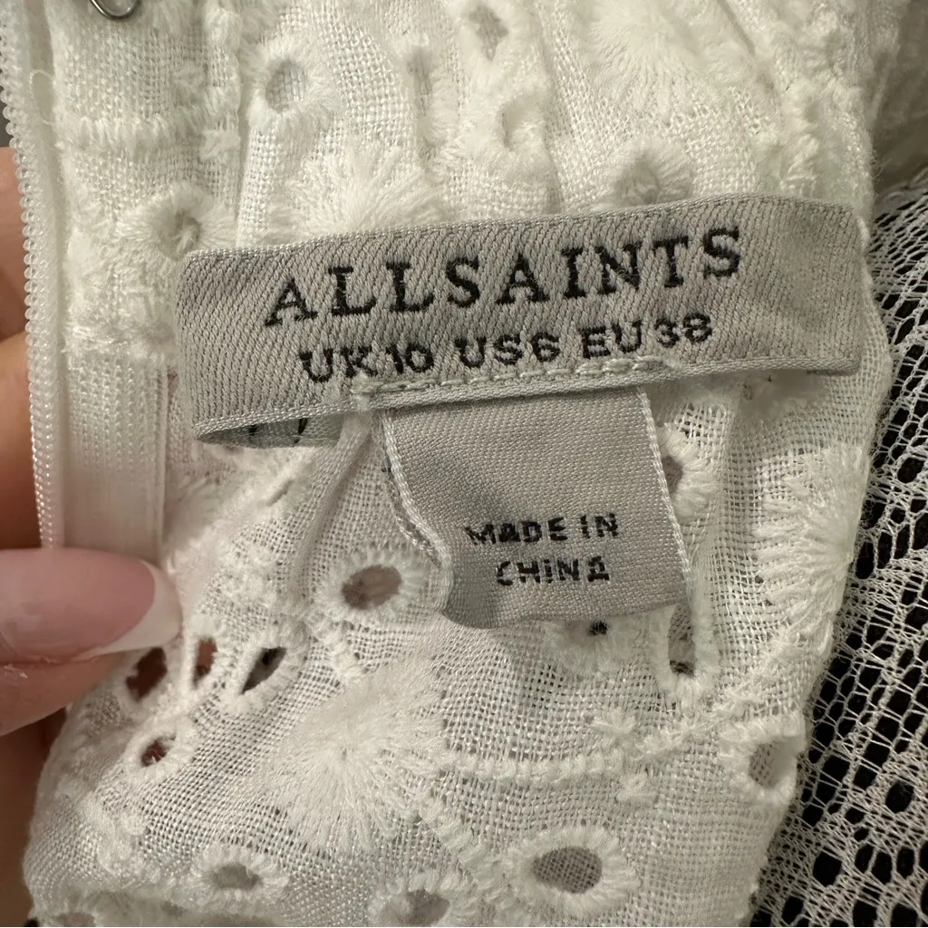 AllSaints Luna Broderie Eyelet Embroidered Linen Cotton Top White Size 6 - Image 10