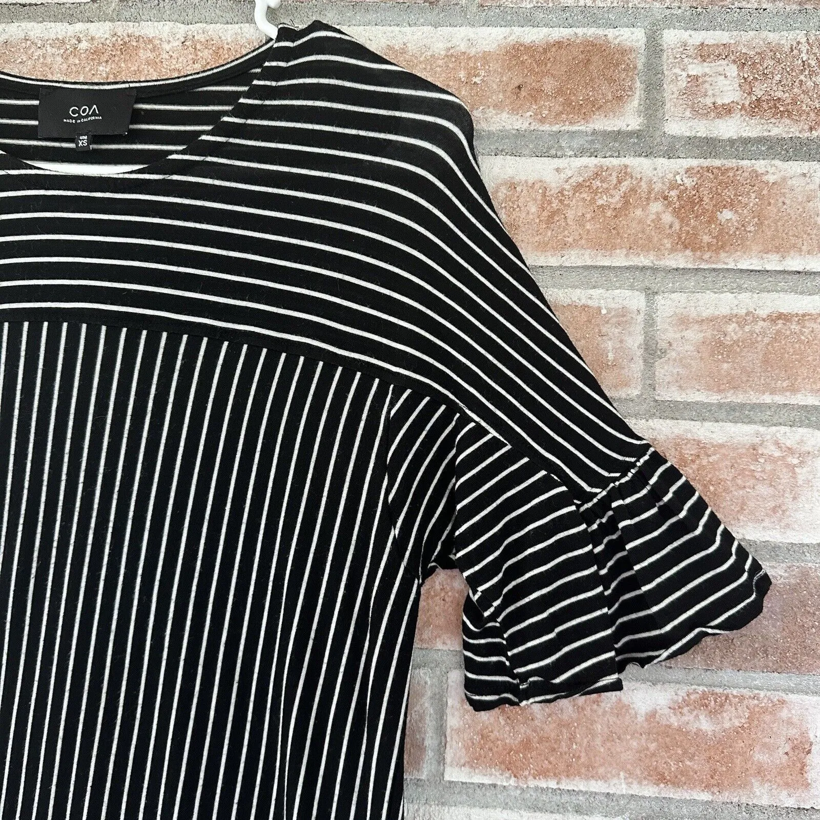 COA by Anthropologie Striped Flutter Sleeve Dress Black White XS - Image 7