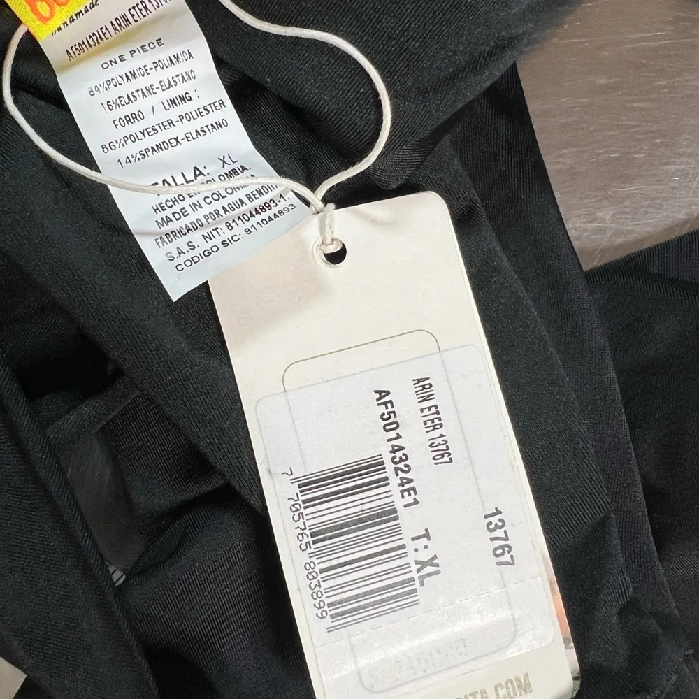 Agua Bendita Swimsuit One Piece Black Laceup Front Cutout Sides Arin Eter XL New - Image 5