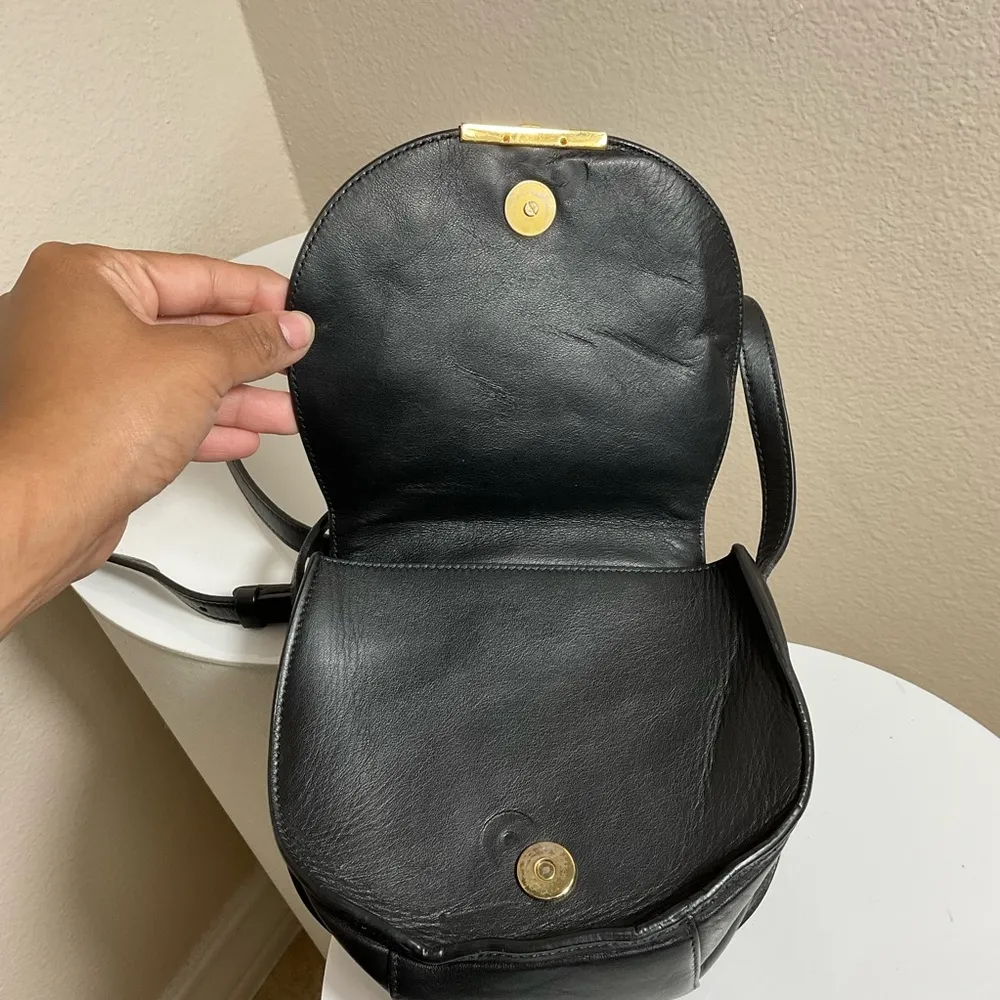 Cuyana Calf Hair Black Leather Crossbody Saddle Bag Gold Accents - Image 8