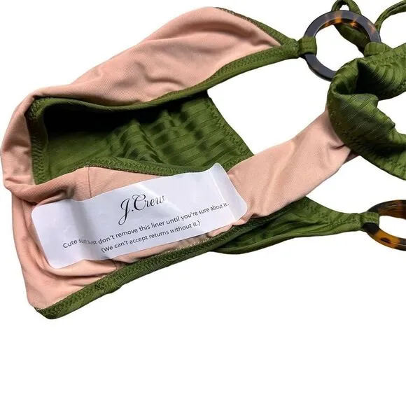 NWT J. Crew Women's‎ Cheeky Bikini Bottom Green Wide-Rib Side Ties Size M - Image 6