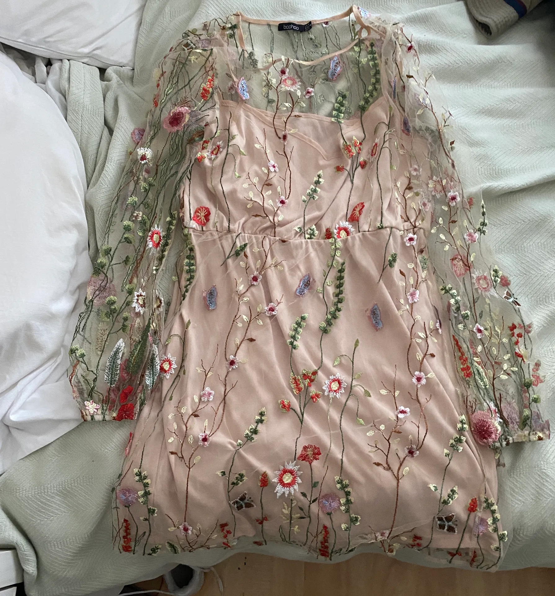 Floral Embroidered Nude Dress - Image 2