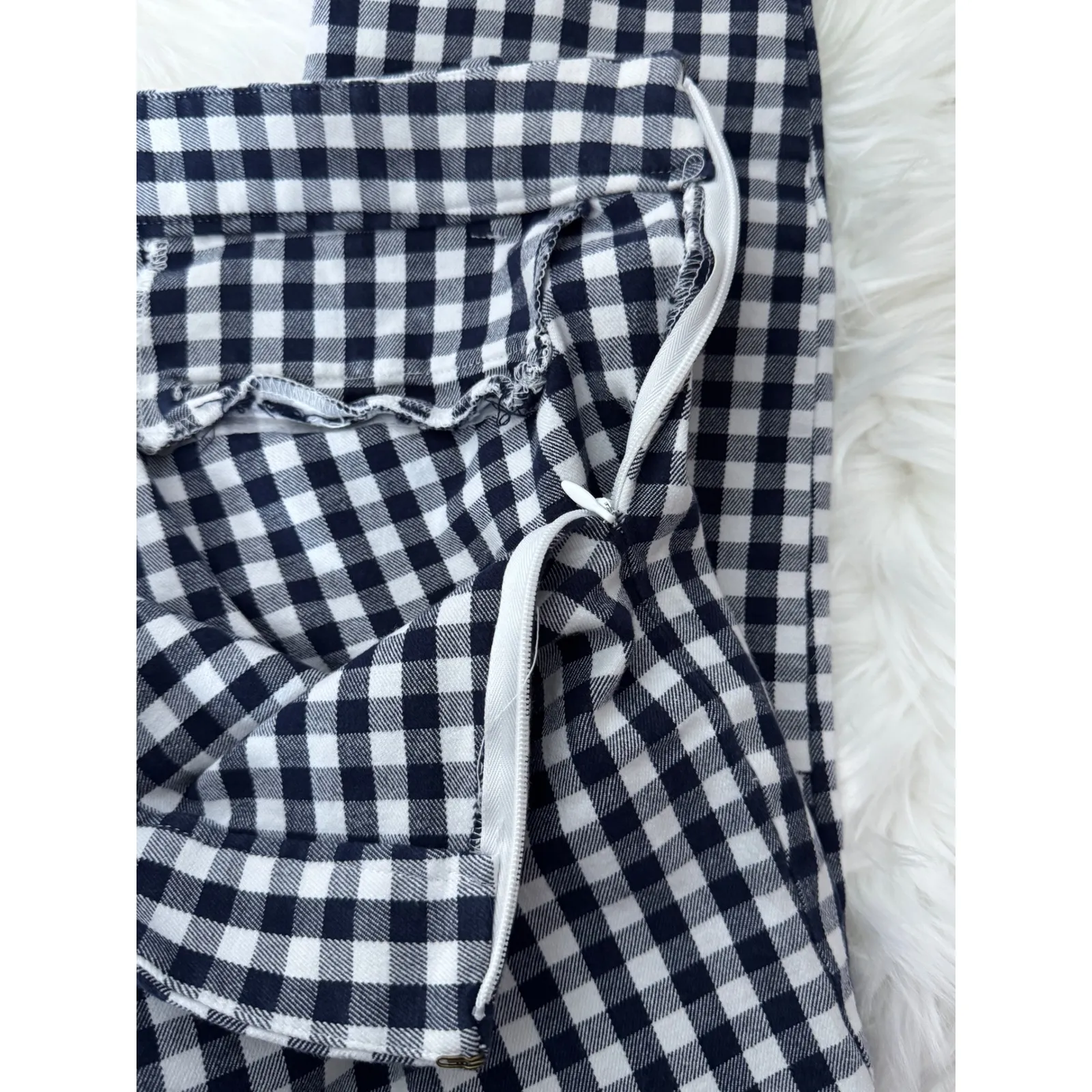 J. Crew Winnie Pant Navy White Gingham Check Ankle Length Size 8 - Image 4