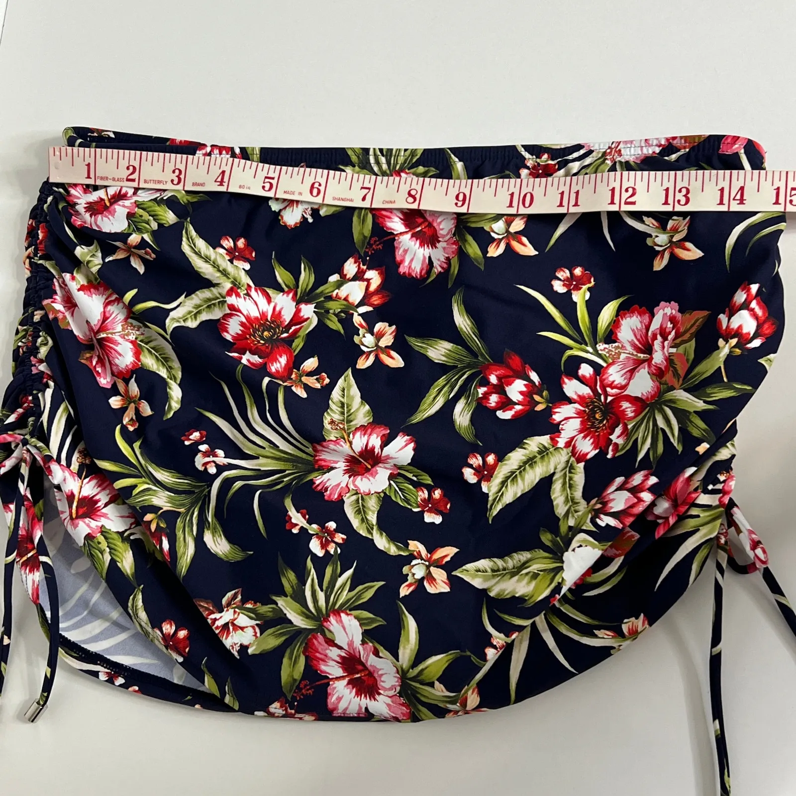 Birdsong Tankini Swim Top 32H Underwire Skirt Bottoms Medium Blue Floral - Image 9